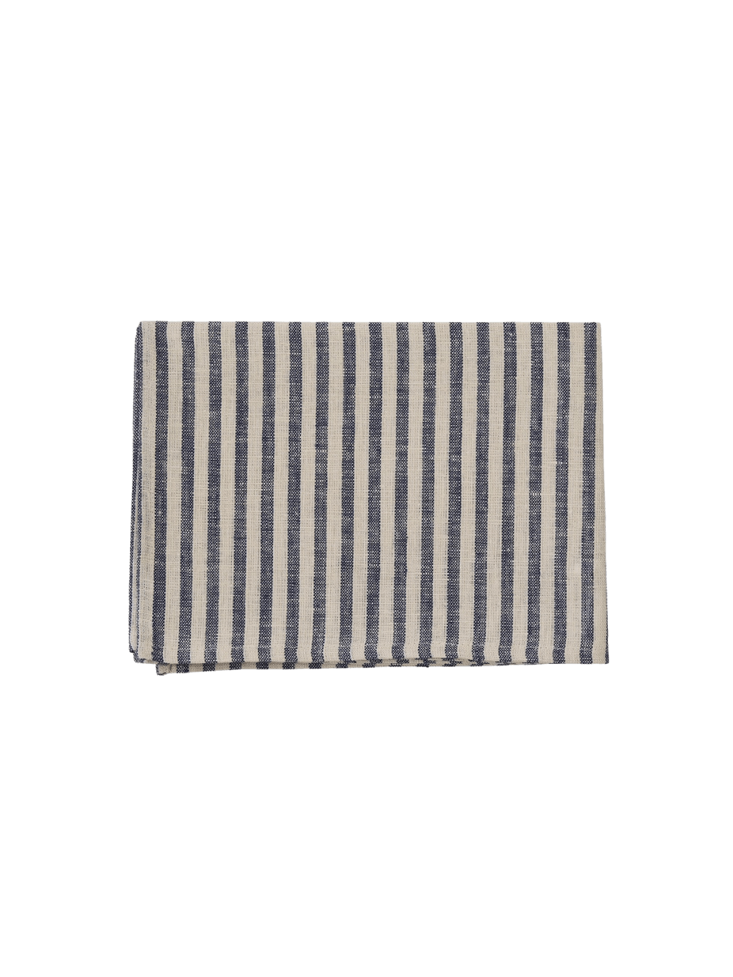A folded Fog Linen Work Linen Kitchen Cloth - Jasper featuring a classic navy striped pattern against a transparent background | Twentyseven Toronto