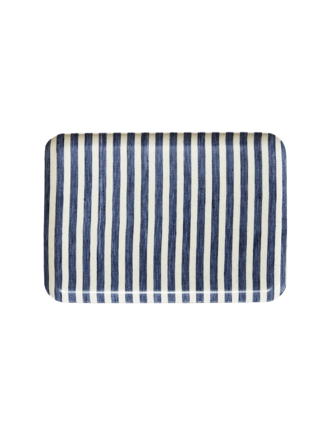 Top-down view of the Linen Tray (M) - White Blue Stripe from Fog Linen Work showcasing the textured linen fabric encased in poly-resin | Twentyseven Toronto