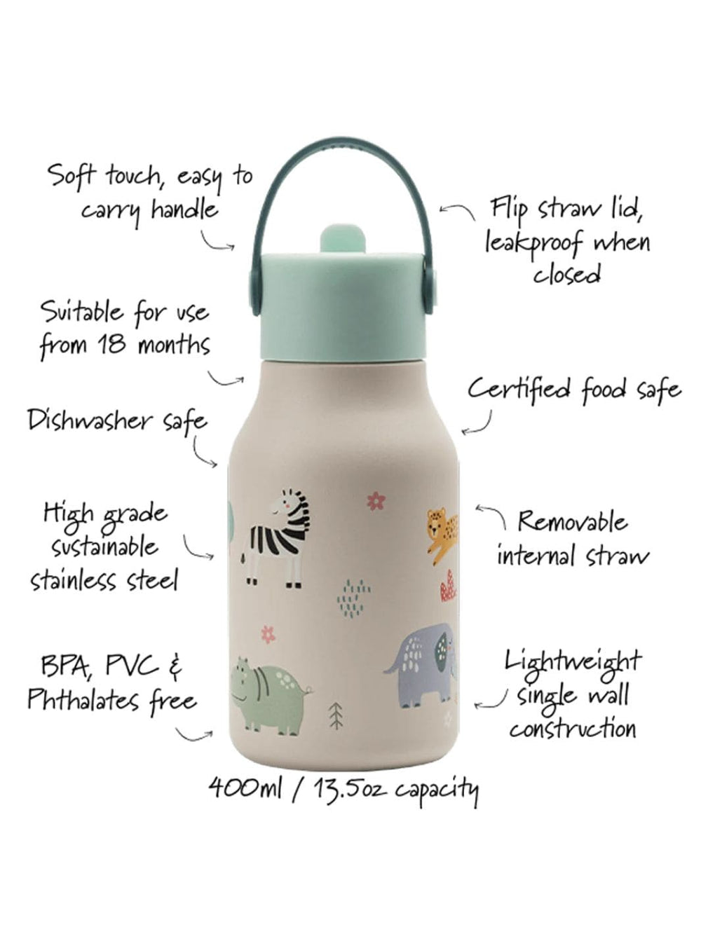 Lund London Little Lund Water Bottle 400ml - Safari | Twentyseven Toronto