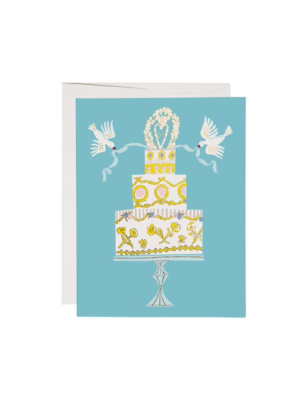 Wedding greeting card from Red Cap Cards with a wedding cake design on a blue background | Twentyseven Toronto