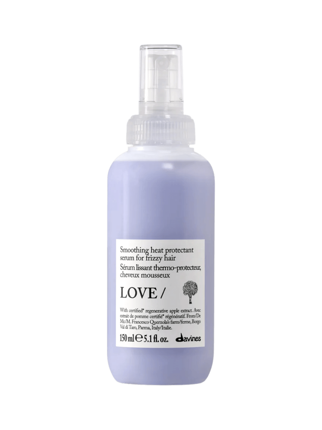 A 150 ml spray bottle of Davines LOVE SMOOTHING Serum for frizzy hair | Twentyseven Toronto