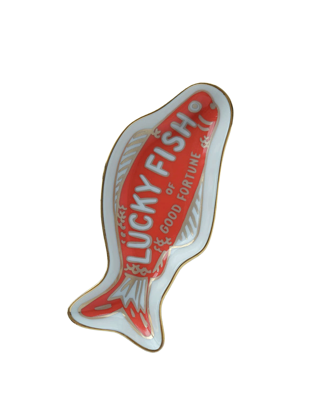 Idlewild Co. Fortune Fish porcelain trinket dish featuring a red lucky fish design with white detailing and gold trim on a white background | Twentyseven Toronto