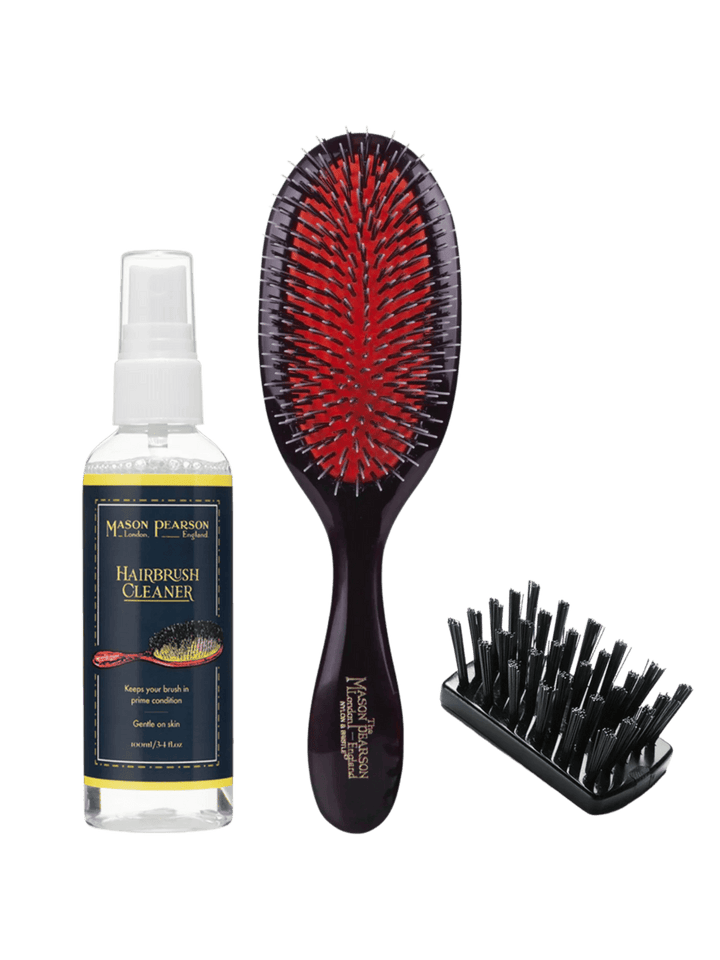 Mason Pearson Boar Bristle & Nylon Mix Hair Brush Pocket Hair Brush Cleaning Set