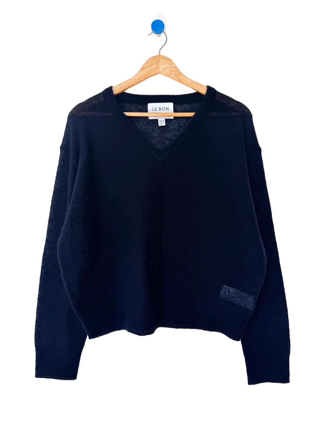 Le Bon Shoppe Matthew V-Neck Mohair Sweater in Navy featuring a soft, sheer knit, classic V-neckline, and relaxed fit | Twentyseven Toronto