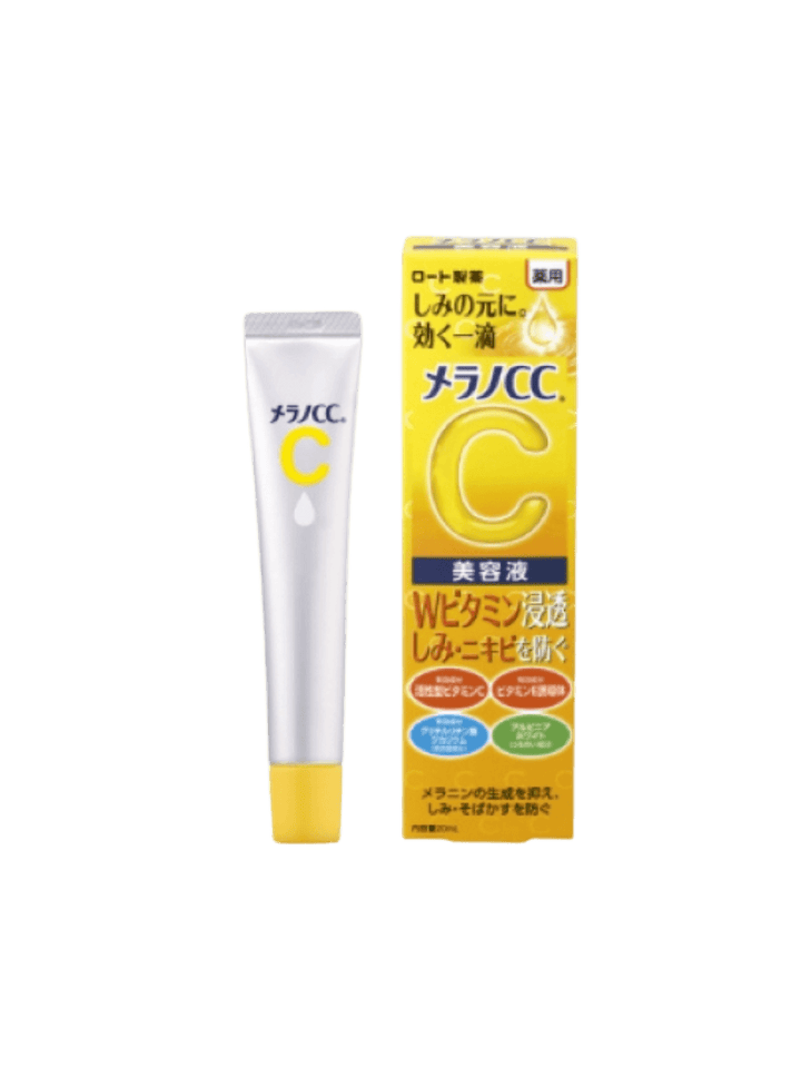 Tube and box of Rohto Mentholatum Melano CC Medicated Spot Treatment Serum on a transparent background | Twentyseven Toronto