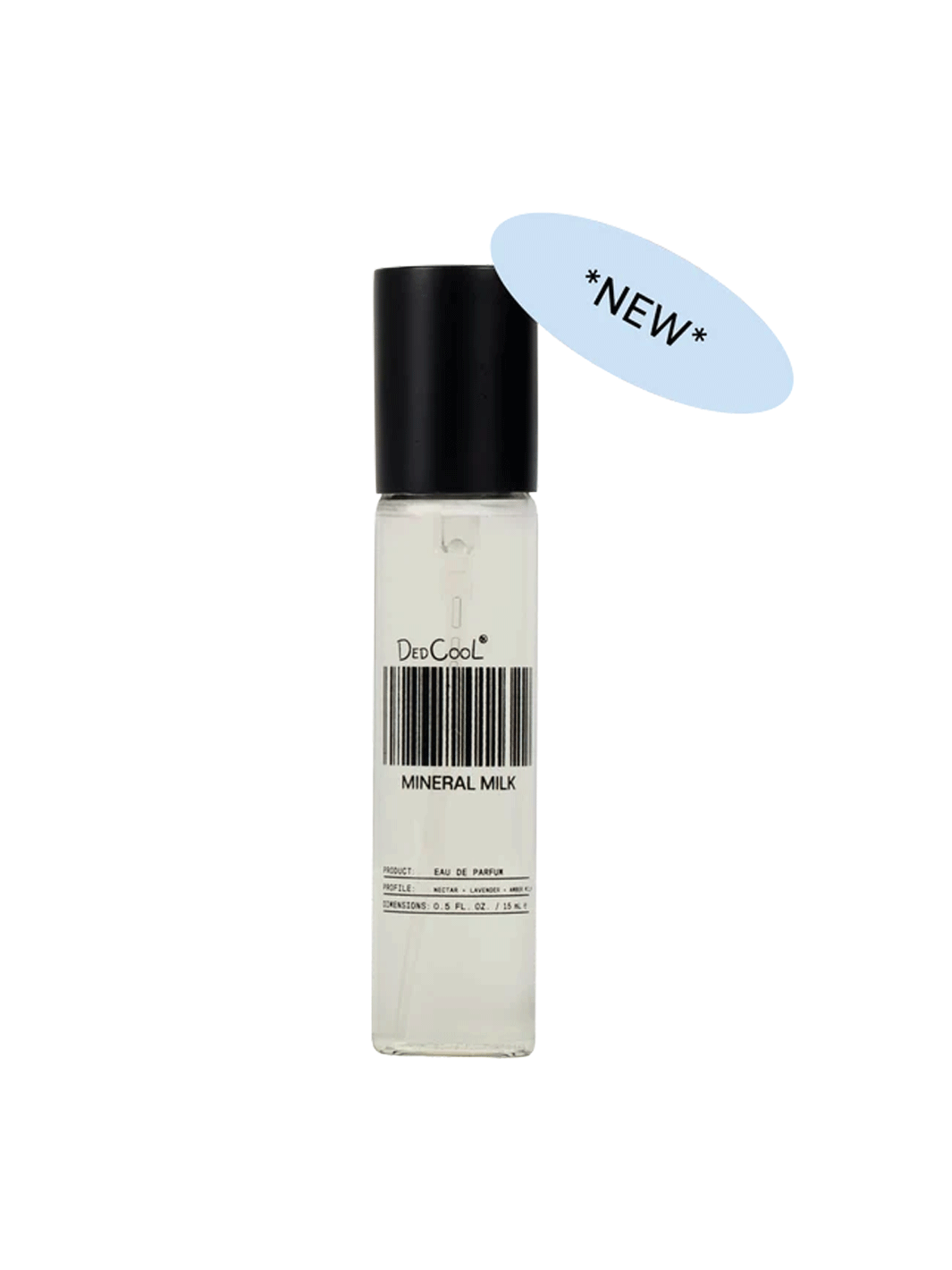 DedCool Mineral Milk Eau de Parfum travel spray, 0.5 fl. oz. / 15 mL, with black cap | Twentyseven Toronto