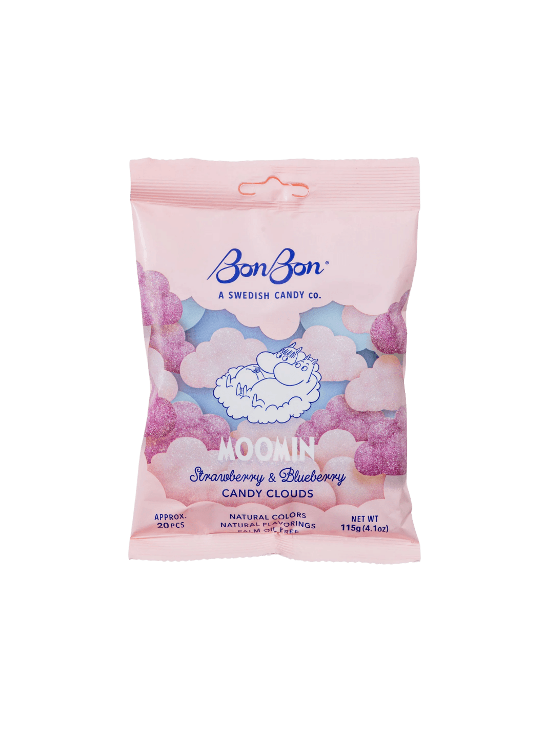A product shot of the pink packaging for BonBon Swedish Candy Moomin Candy Clouds | Twentyseven Toronto