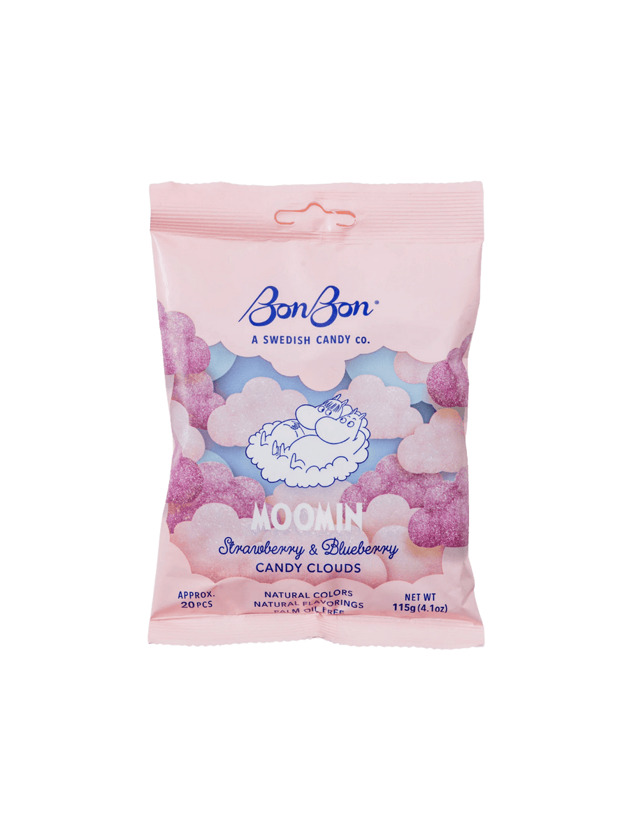 A product shot of the pink packaging for BonBon Swedish Candy Moomin Candy Clouds | Twentyseven Toronto