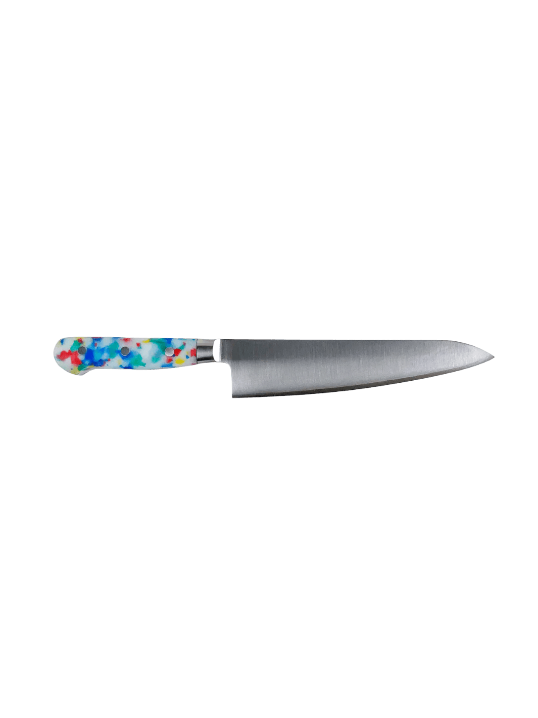 The Fredericks & Mae Multi/Confetti Chef's Knife featuring a stainless steel blade and a vibrant, multicolored confetti-speckled handle | Twentyseven Toronto