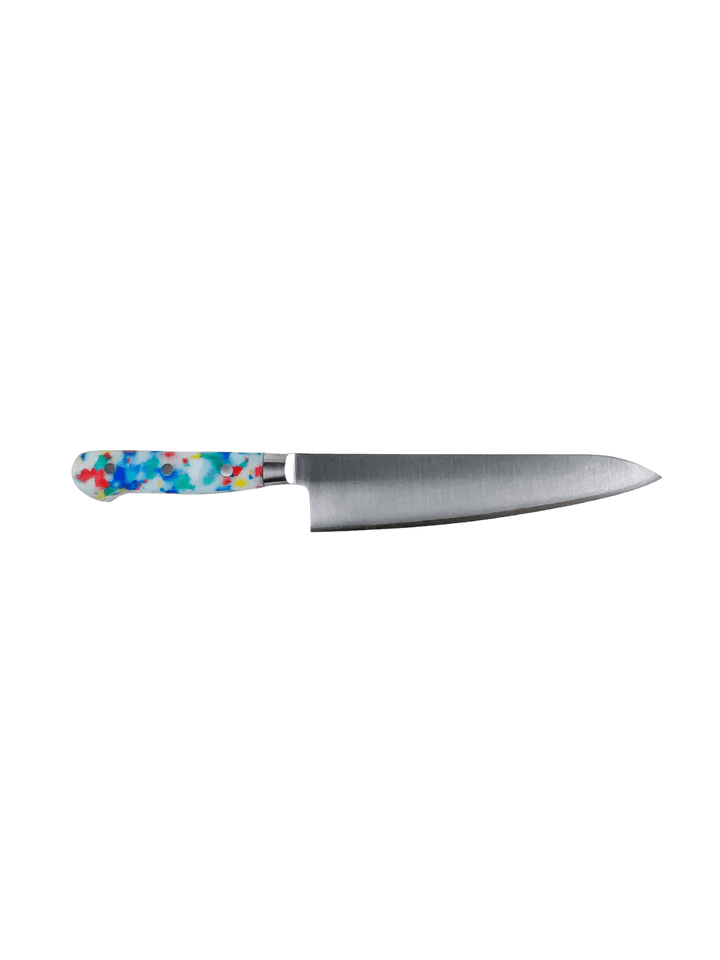 The Fredericks & Mae Multi/Confetti Chef's Knife featuring a stainless steel blade and a vibrant, multicolored confetti-speckled handle | Twentyseven Toronto
