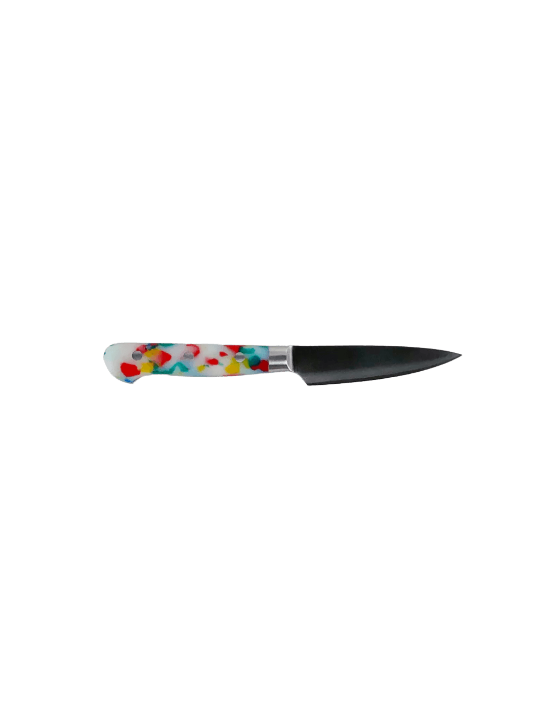 Fredericks and Mae Multi/Confetti Paring Knife with a short stainless steel blade and colorful, speckled confetti-patterned handle | Twentyseven Toronto