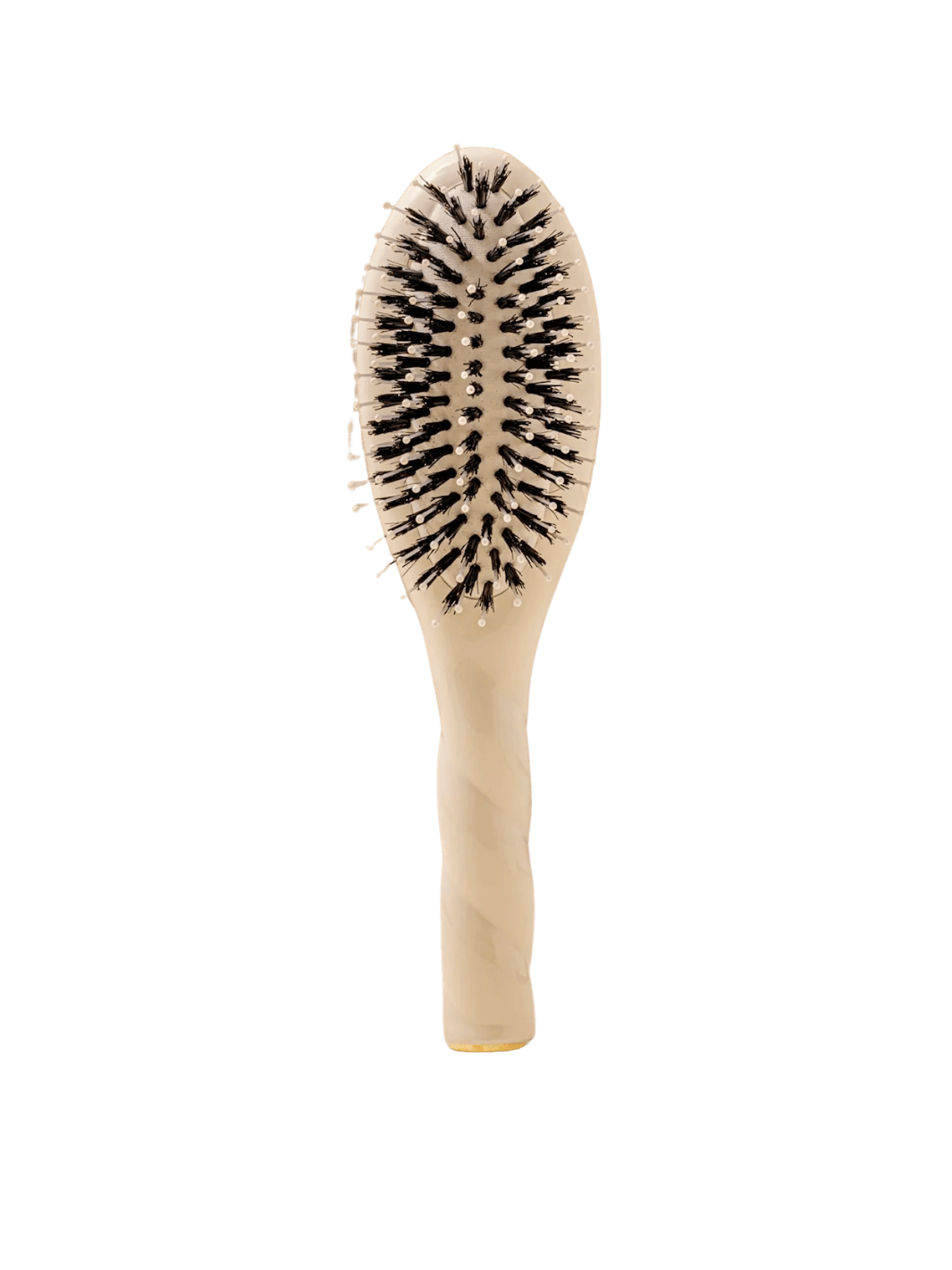 Front view of La Bonne Brosse N.03 Small The Essential Softness & Sensitive Scalp Brush in Creamy White featuring a twisted ergonomic handle and natural boar and nylon bristles | Twentyseven Toronto