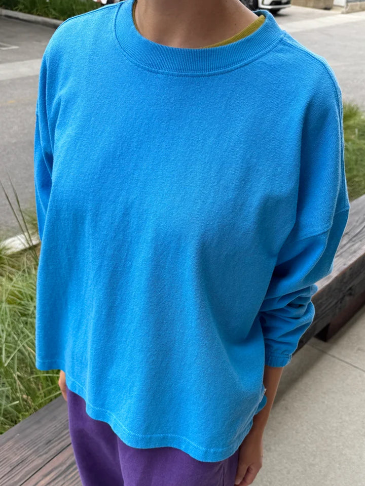 Close-up of the Le Bon Shoppe Naturelle Tee in French Blue, showing the relaxed fit and crew neckline | Twentyseven Toronto