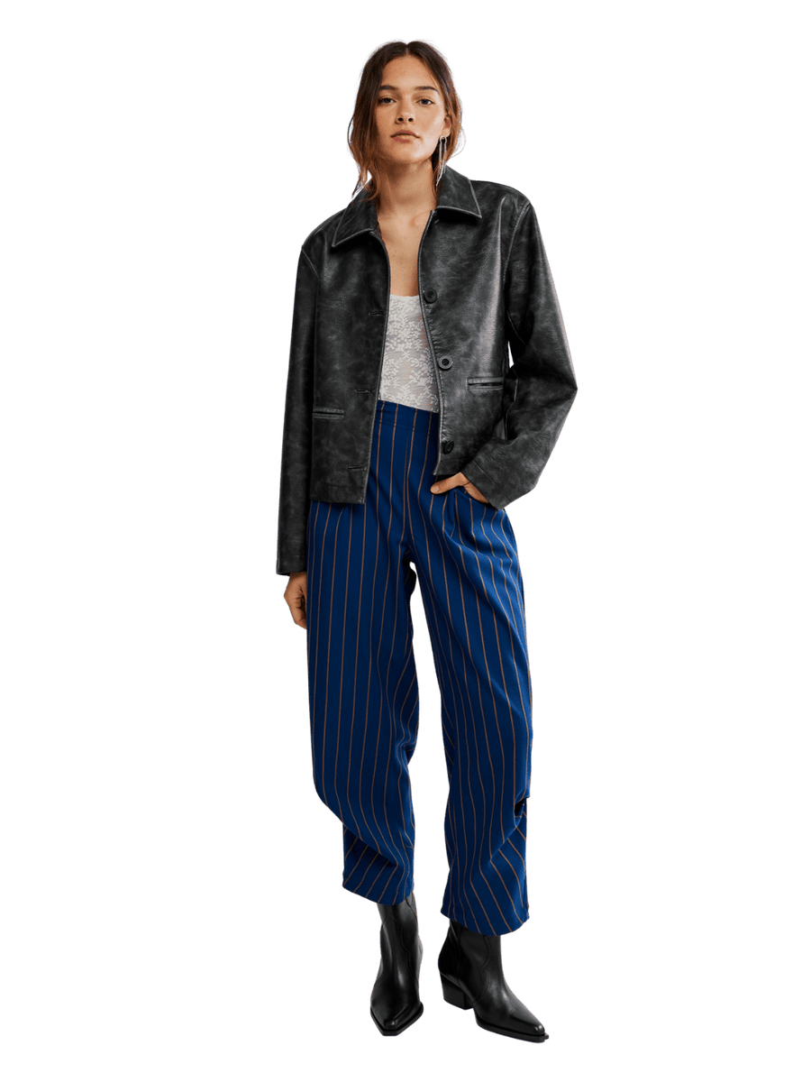 Free People Nice Choice Pull-On Pants in Navy Combo Pinstripe | Twentyseven Toronto