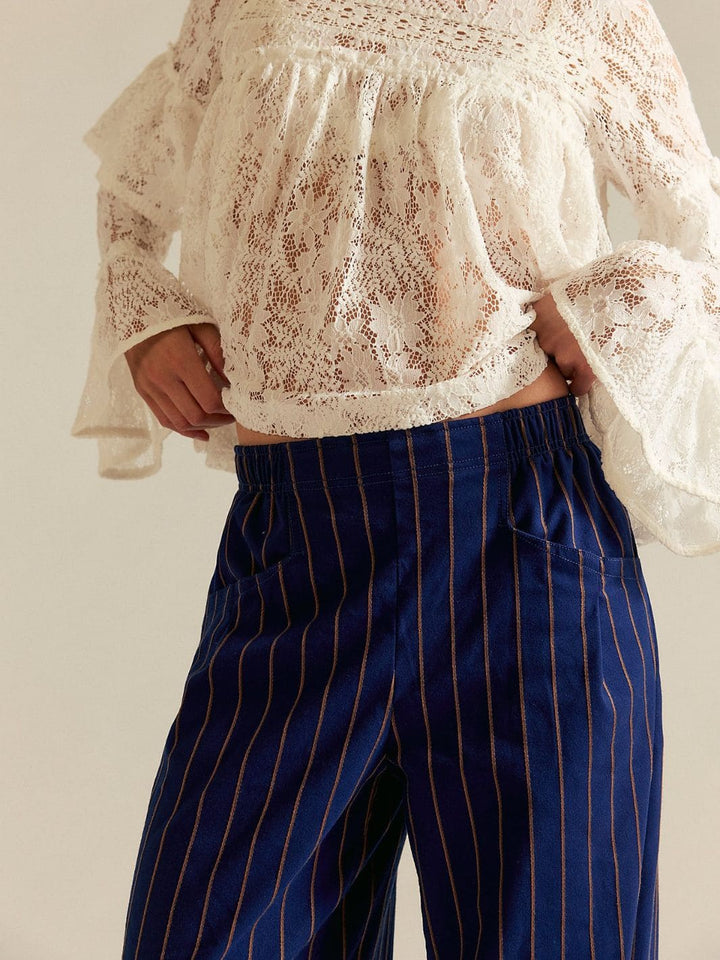 Free People Nice Choice Pull-On Pants in Navy Combo Pinstripe | Twentyseven Toronto