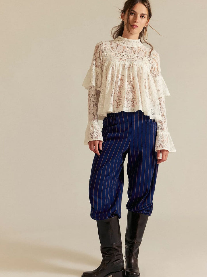 Free People Nice Choice Pull-On Pants in Navy Combo Pinstripe | Twentyseven Toronto