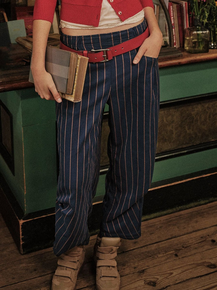 Free People Nice Choice Pull-On Pants in Navy Combo Pinstripe | Twentyseven Toronto