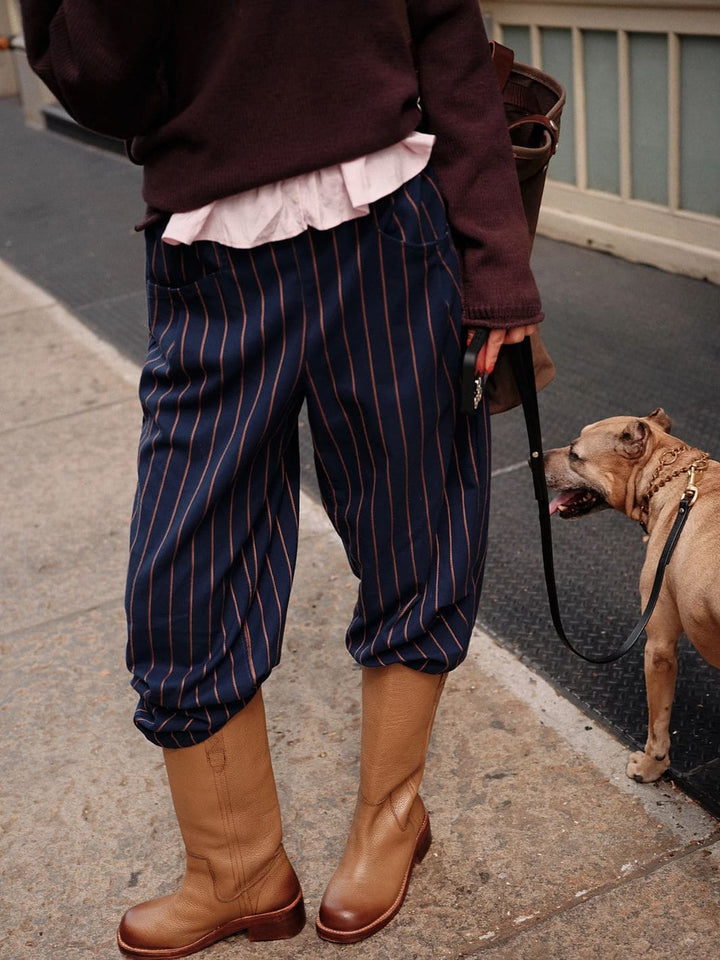 Free People Nice Choice Pull-On Pants in Navy Combo Pinstripe | Twentyseven Toronto