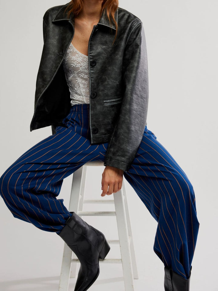 Free People Nice Choice Pull-On Pants in Navy Combo Pinstripe | Twentyseven Toronto