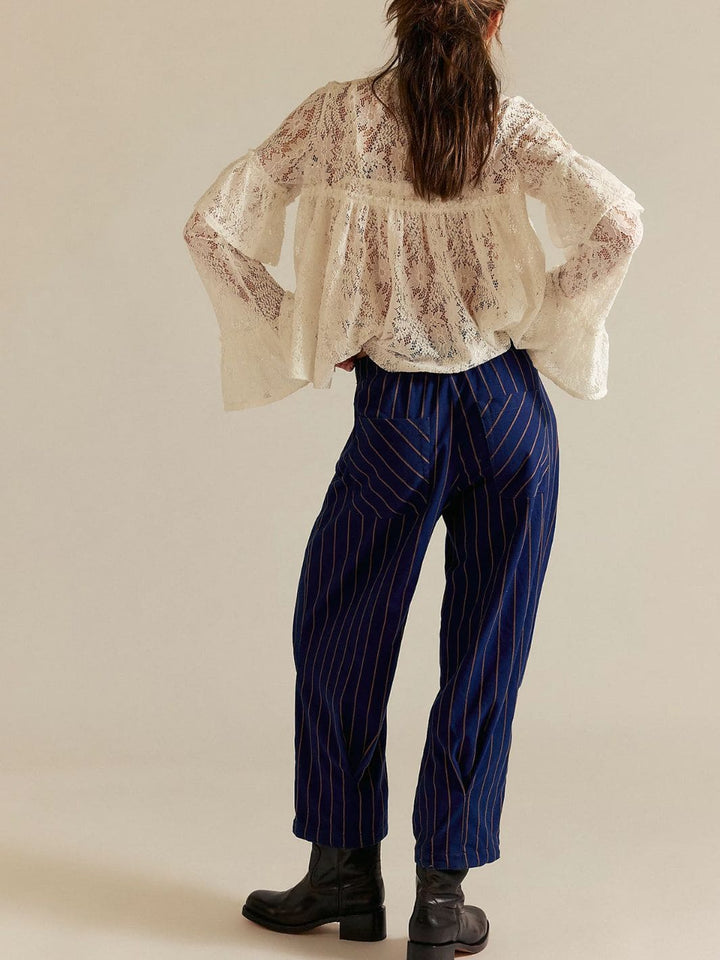 Free People Nice Choice Pull-On Pants in Navy Combo Pinstripe | Twentyseven Toronto
