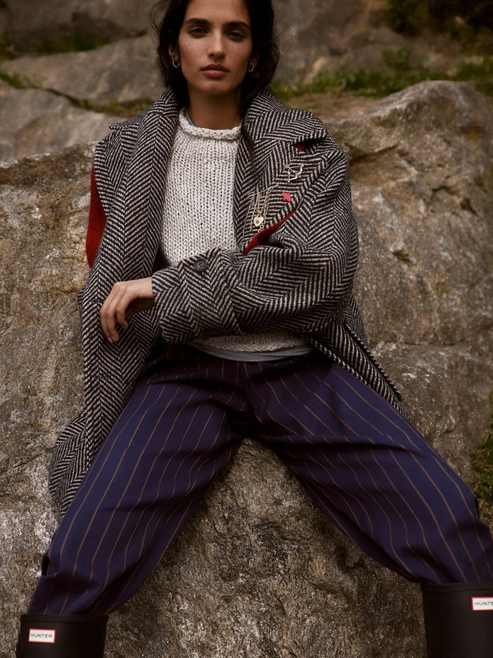 Free People Nice Choice Pull-On Pants in Navy Combo Pinstripe | Twentyseven Toronto