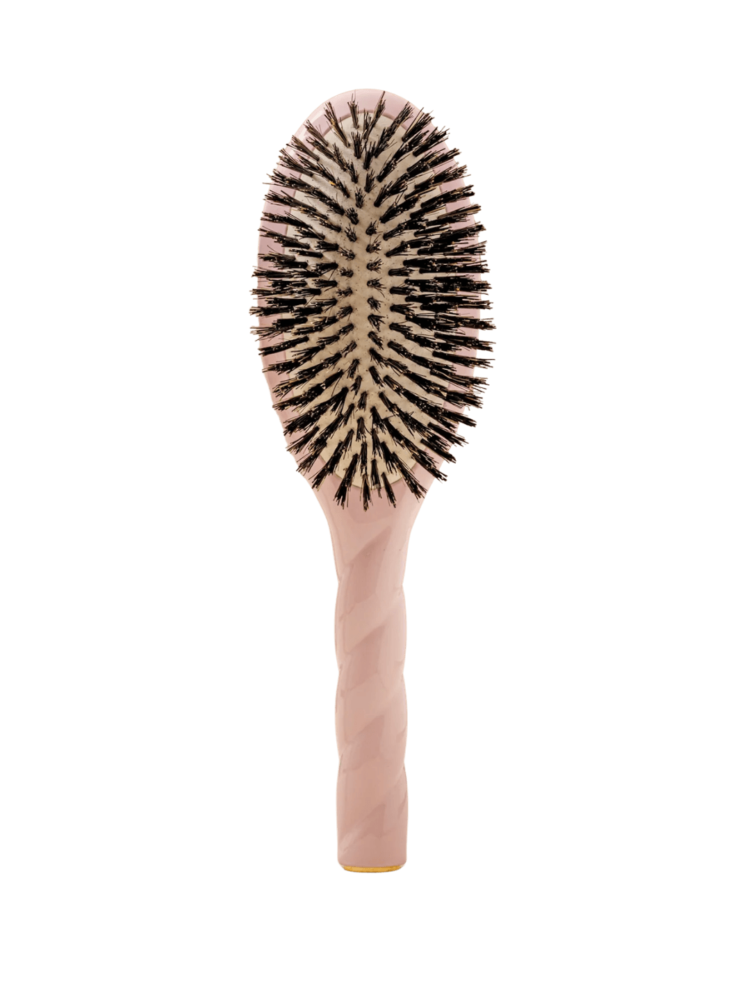 Front view of La Bonne Brosse N.01 The Shine & Care Hairbrush The Universal Brush in Lilac Pink featuring a twisted ergonomic handle and natural boar bristles | Twentyseven Toronto