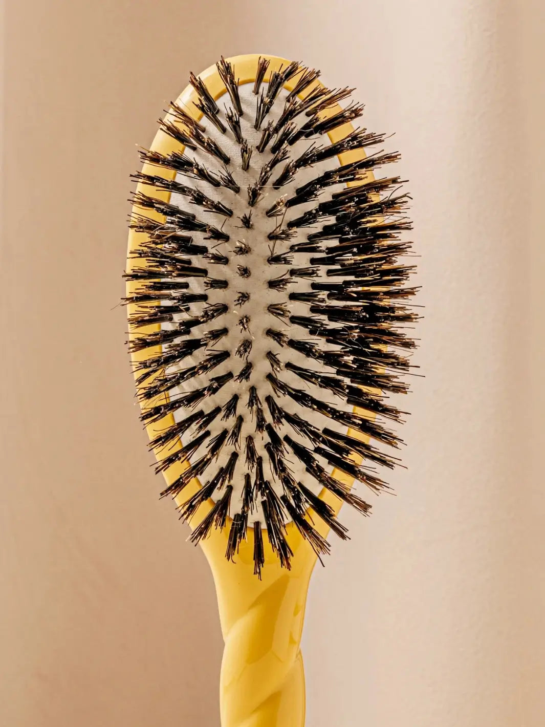 Front shot of the oval head and high-quality tufts of La Bonne Brosse N.01 The Shine & Care Hairbrush The Universal Brush in Saffron Yellow | Twentyseven Toronto
