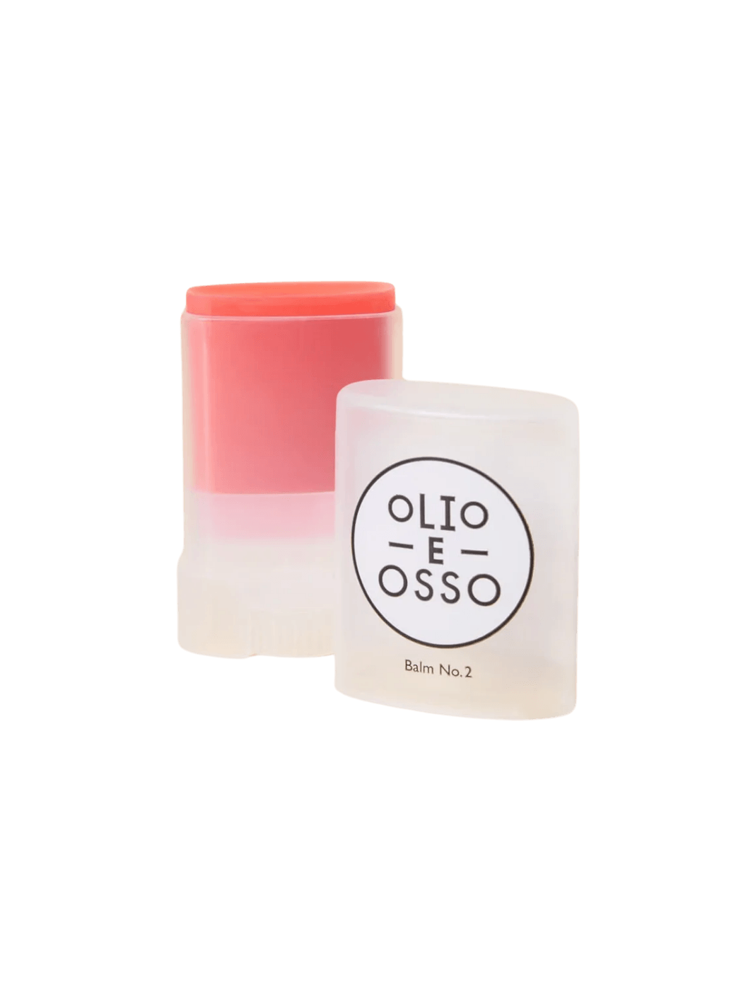 Olio E Osso pink 'No 2. French Melon' balm with branded packaging on a transparent background | Twentyseven Toronto