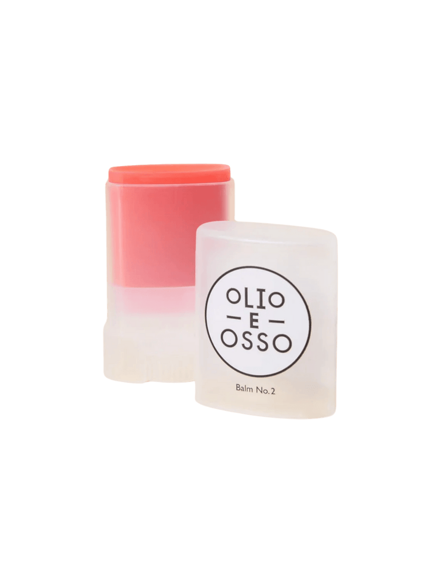 Olio E Osso pink 'No 2. French Melon' balm with branded packaging on a transparent background | Twentyseven Toronto