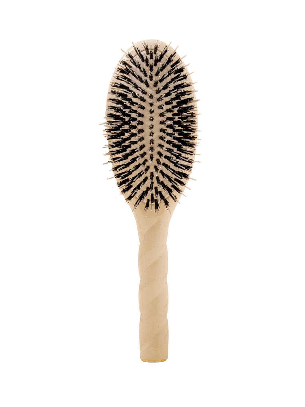 Front view of La Bonne Brosse N.02 Large The Essential Detangling & Conditioning Brush in Creamy White featuring a twisted ergonomic handle and natural boar bristles | Twentyseven Toronto