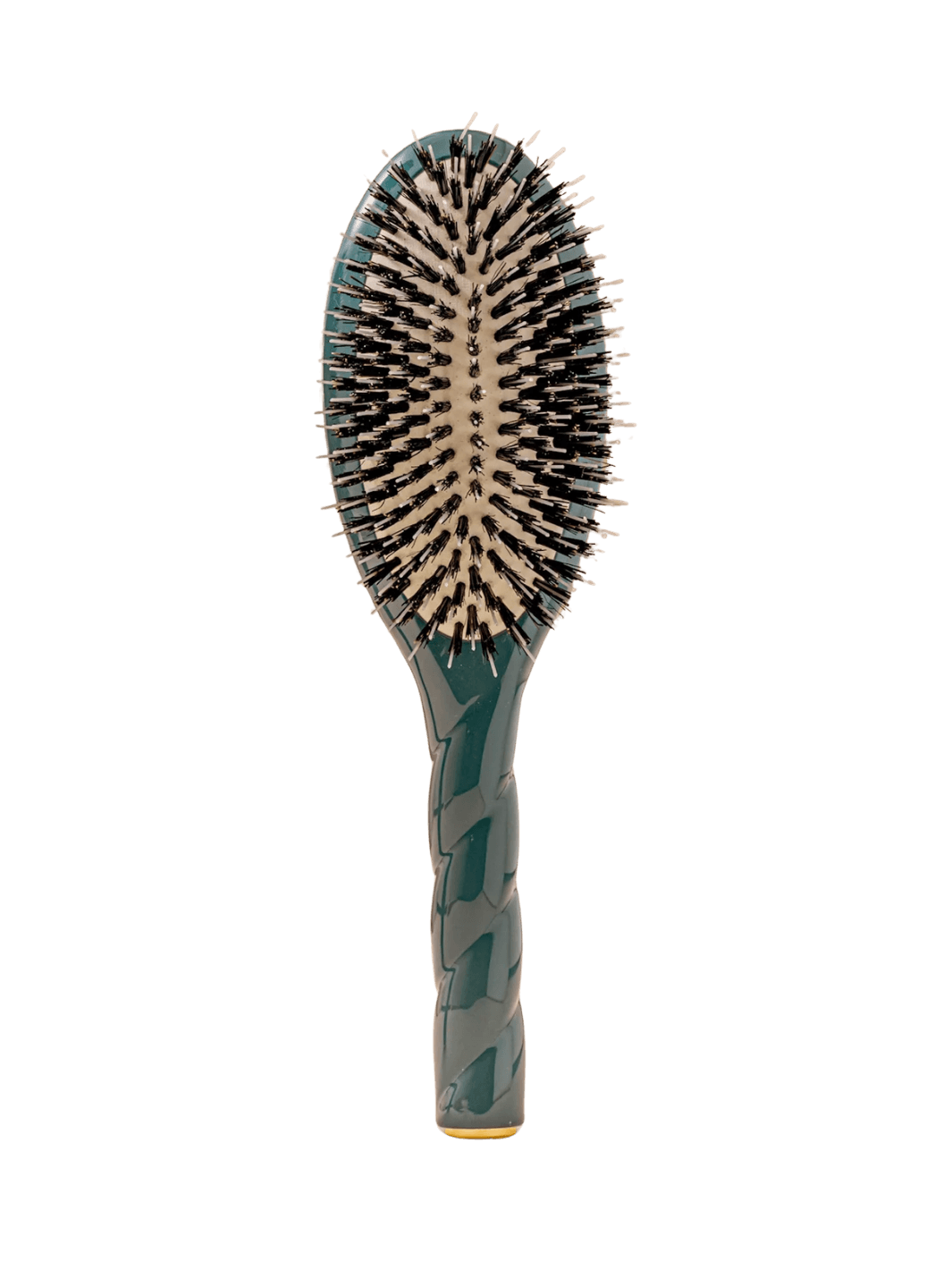 Front view of La Bonne Brosse N.02 Large The Essential Detangling & Conditioning Brush in Ink Blue featuring a twisted ergonomic handle and natural boar bristles | Twentyseven Toronto