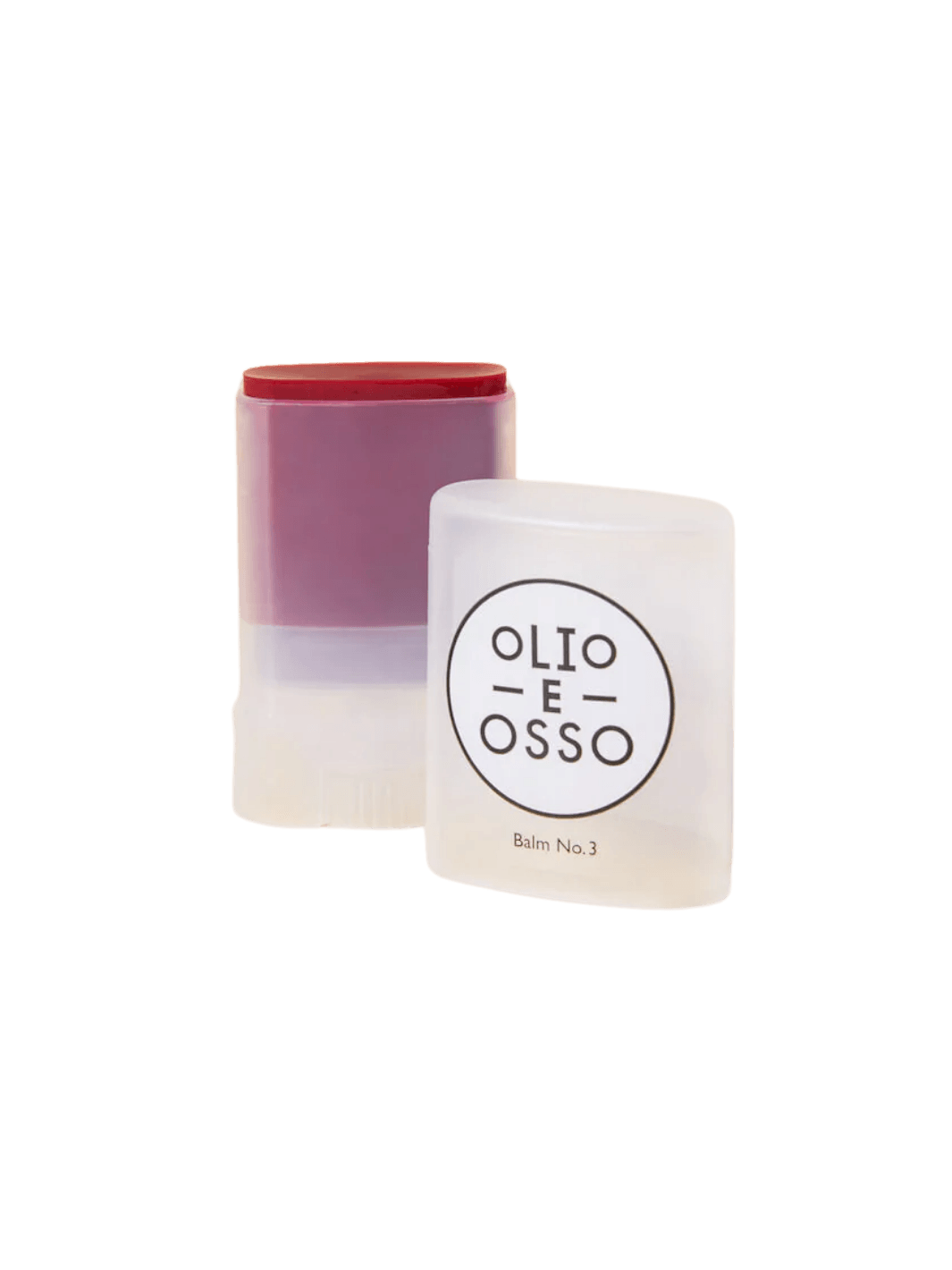 Olio E Osso 'No 3. Crimson' balm with branded packaging on a transparent background | Twentyseven Toronto