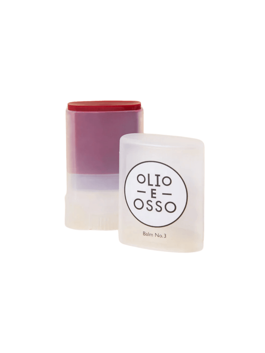 Olio E Osso 'No 3. Crimson' balm with branded packaging on a transparent background | Twentyseven Toronto
