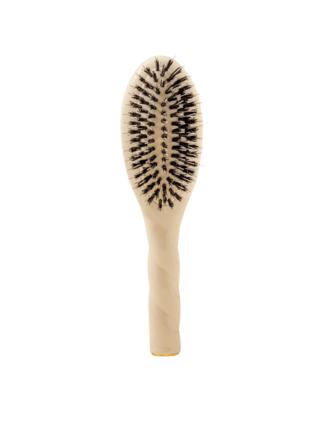 Front view of La Bonne Brosse N.02 Small The Essential Detangling & Conditioning Brush in Creamy White featuring a twisted ergonomic handle and natural boar and nylon bristles | Twentyseven Toronto