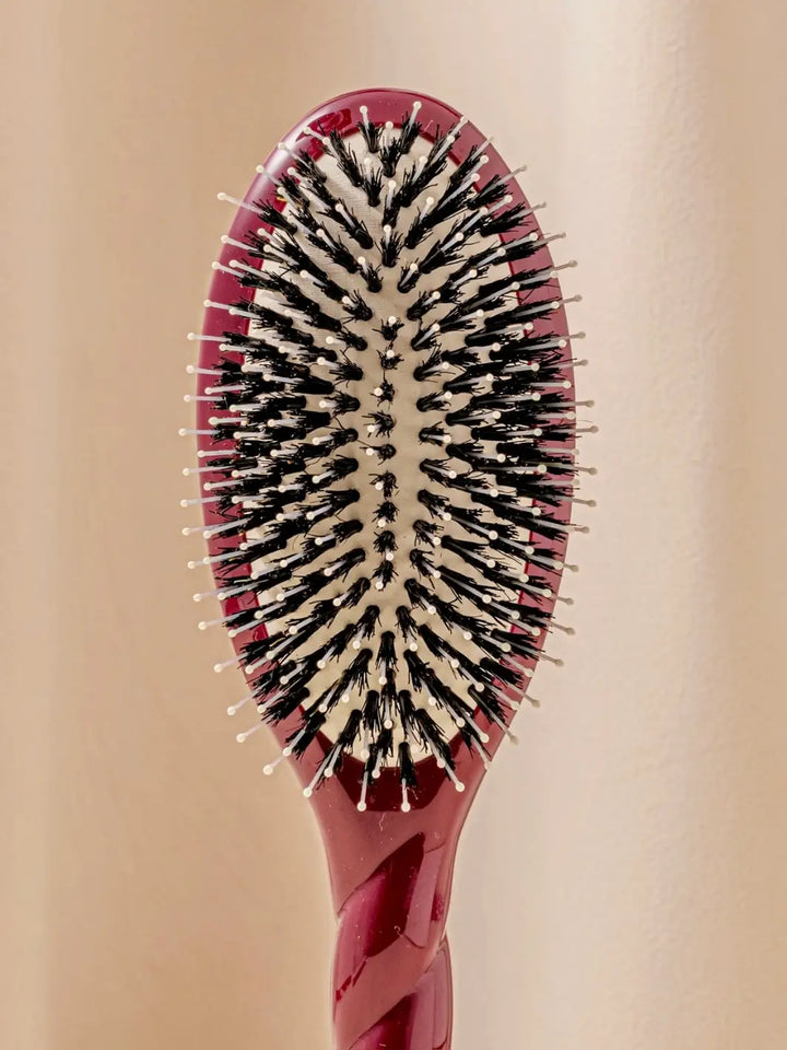 Close up front shot of La Bonne Brosse N.03 Large The Essential Softness & Sensitive Scalp Brush in Cherry Red | Twentyseven Toronto