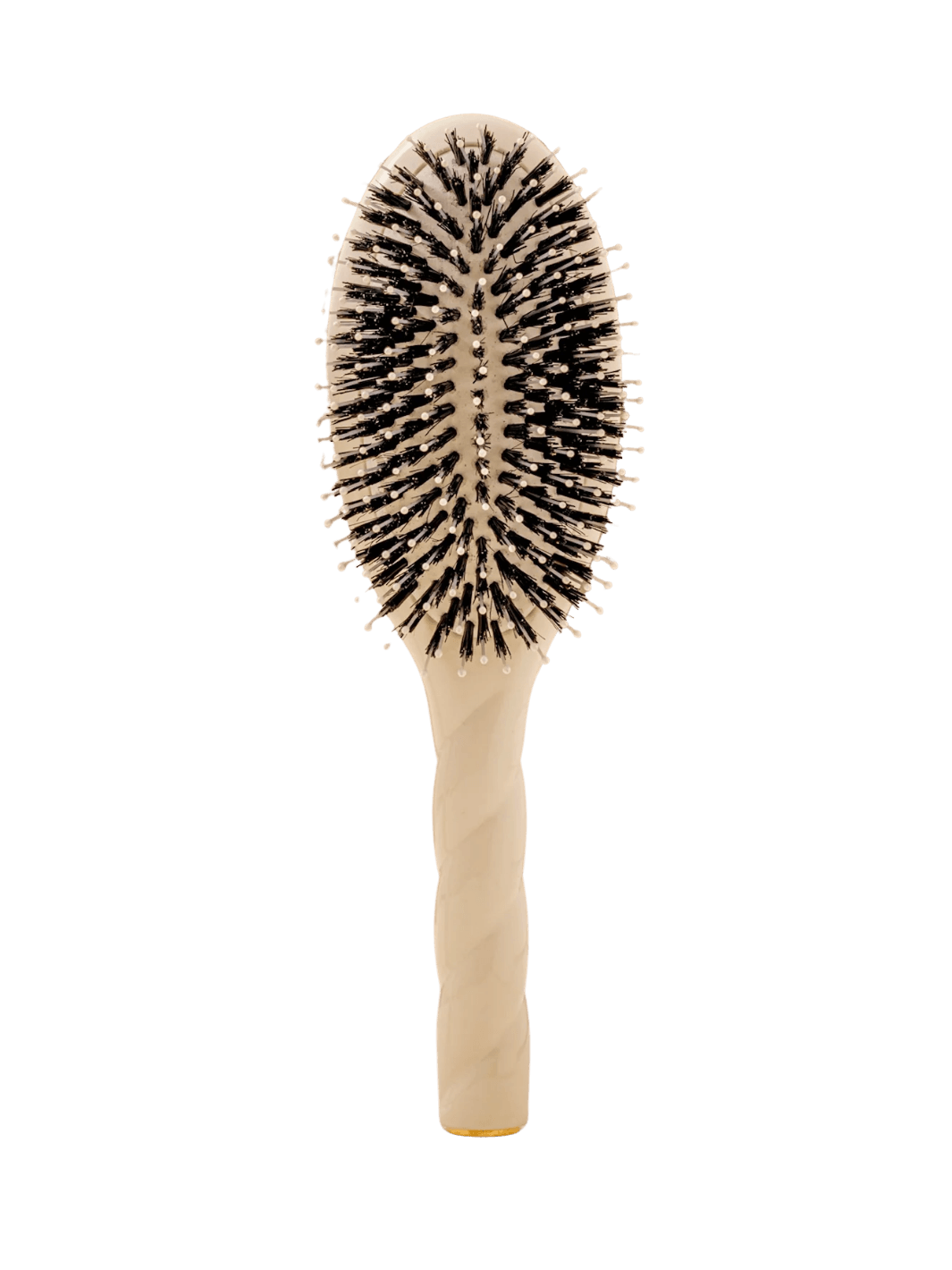 Front view of La Bonne Brosse N.03  Large The Essential Softness & Sensitive Scalp Brush in Creamy White featuring a twisted ergonomic handle, boar bristle and nylon hairbrush | Twentyseven Toronto