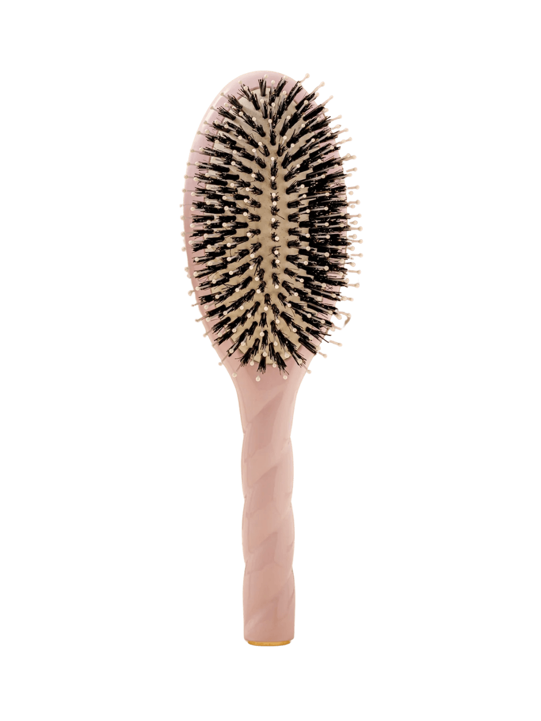 Front view of La Bonne Brosse N.03  Large The Essential Softness & Sensitive Scalp Brush in Lilac Pink featuring a twisted ergonomic handle, boar bristle and nylon hairbrush | Twentyseven Toronto