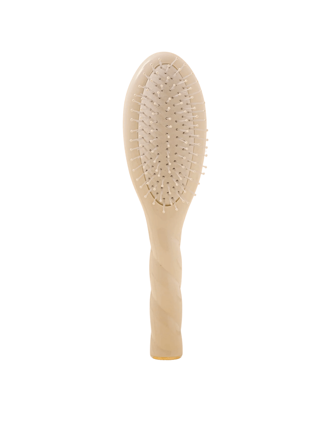 Front view of La Bonne Brosse N.04 Small The Detangling & Massaging Miracle Brush in Creamy White featuring a twisted ergonomic handle and nylon bristles | Twentyseven Toronto