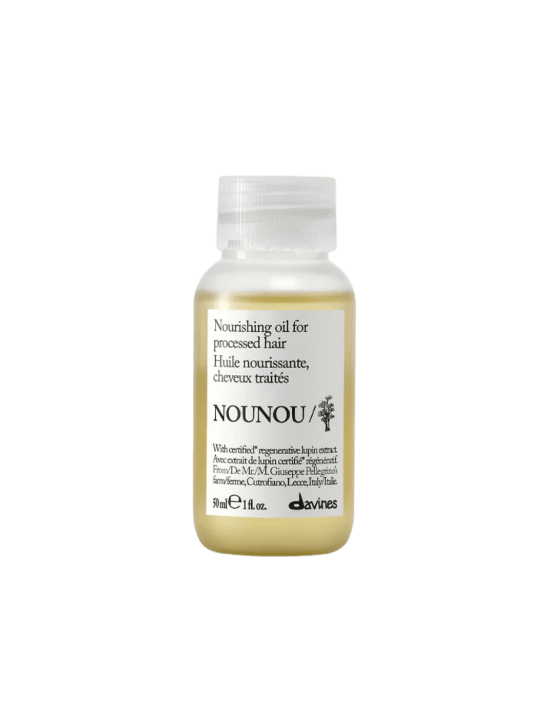 A 50ml bottle of Davines NOUNOU Oil for processed hair | Twentyseven Toronto