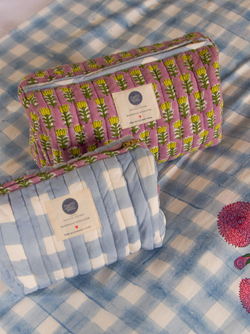 Doing Goods Nova Make-up Bag Medium | Twentyseven Toronto | Reversible blue and multi-colour makeup pouch