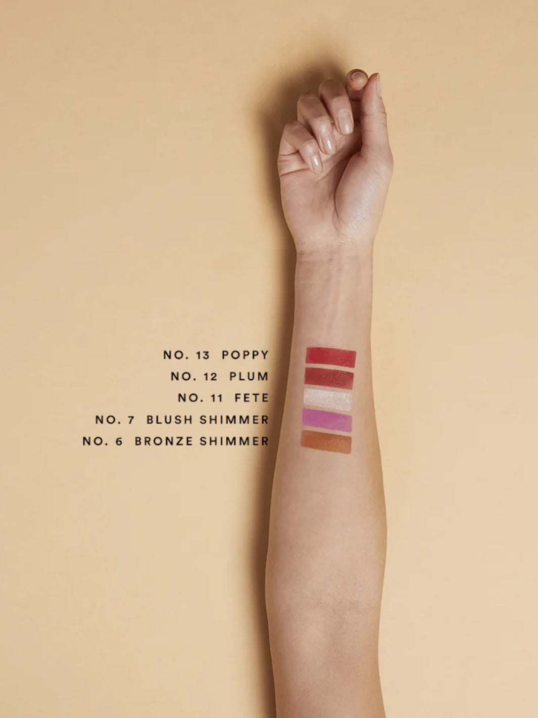 Olio E Osso balm swatches on an arm with medium complexion | Twentyseven Toronto