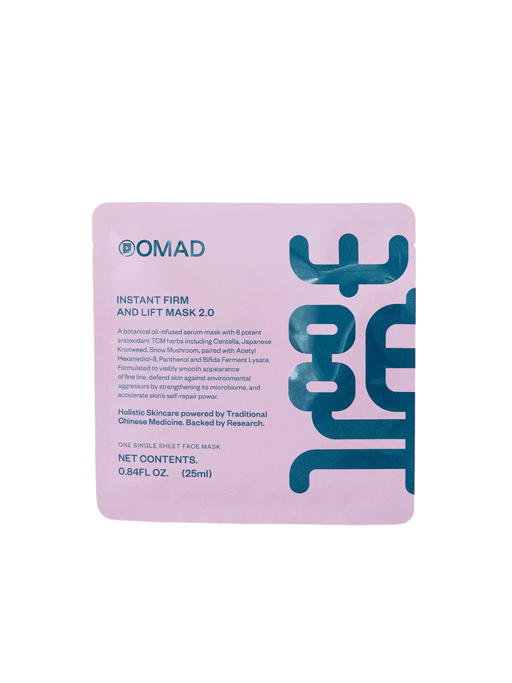 OMAD Instant Firm and Lift Mask 2.0 packaging showing application instructions, ingredients and product information | Twentyseven Toronto