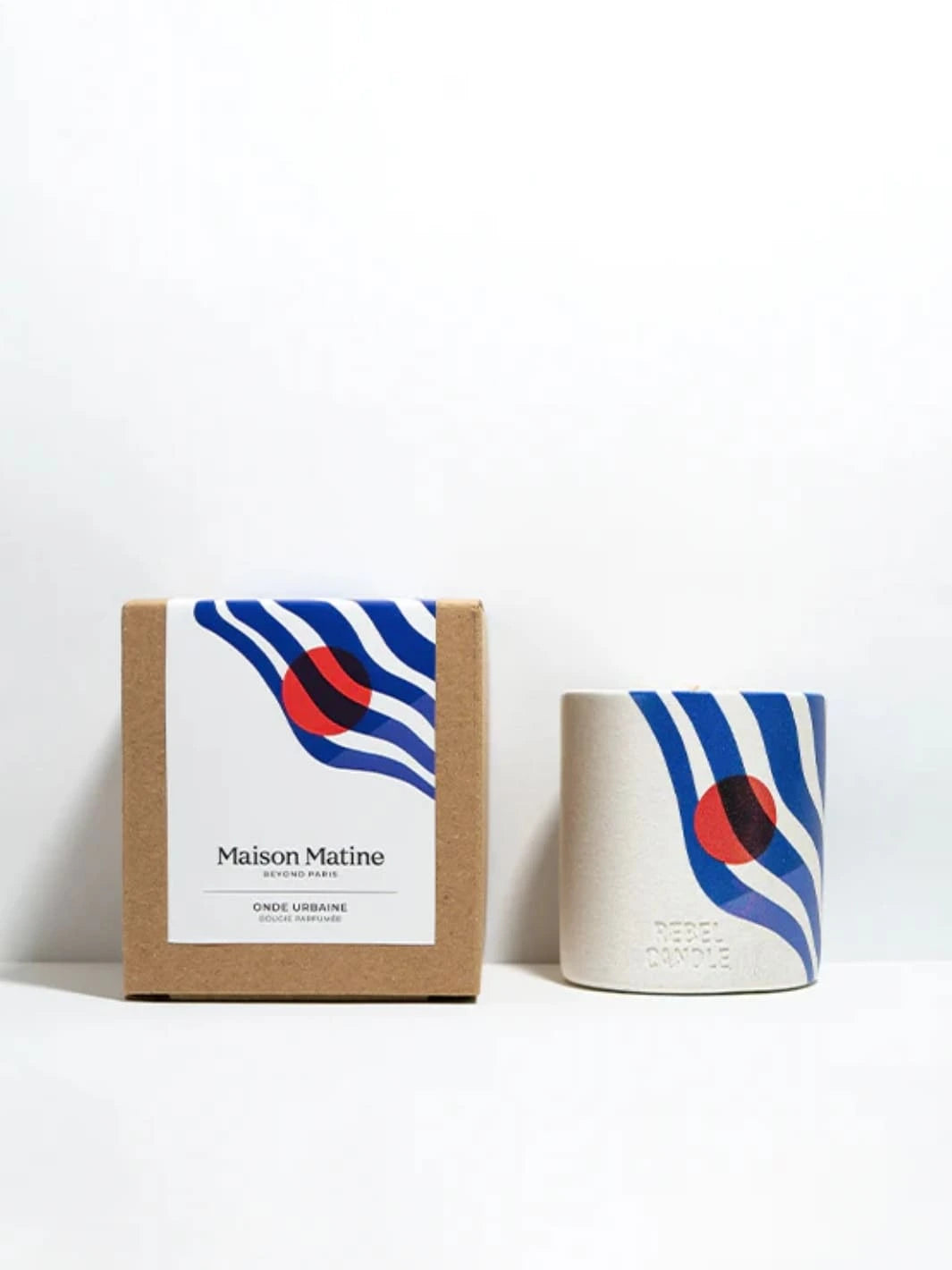 Maison Matine Onde Urbaine Scented Candle and packaging with abstract branding on a white background 160g | Twentyseven Toronto