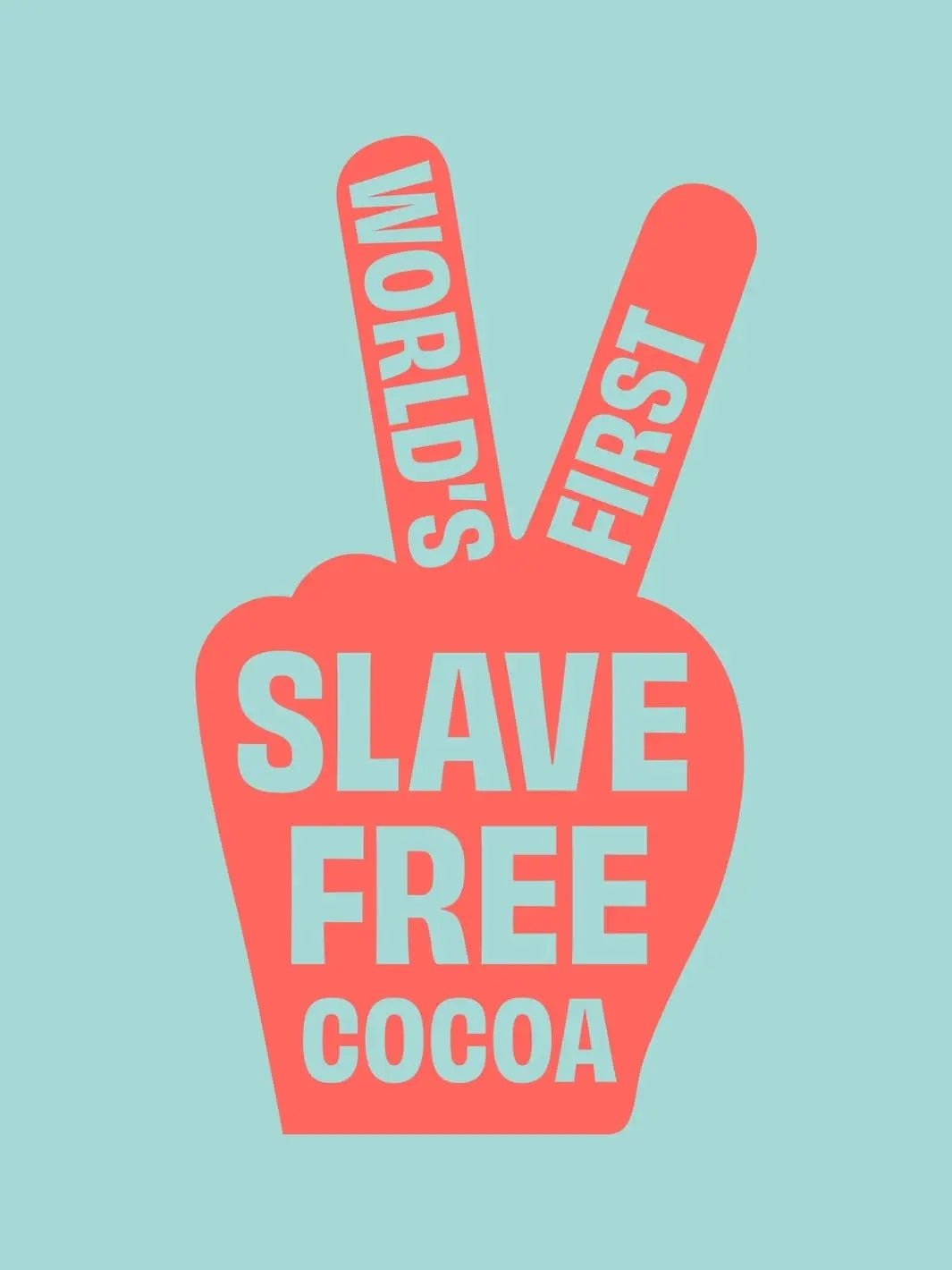 Up Up Chocolate graphic saying 'World's First Slave Free Cocoa' text on a light blue background | Twentyseven Toronto