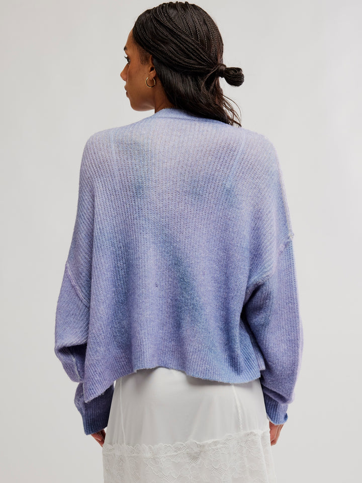 Back view of the Free People Otillie Cardi in Lilac Combo, featuring a relaxed oversized fit and soft fuzzy knit texture | Twentyseven Toronto