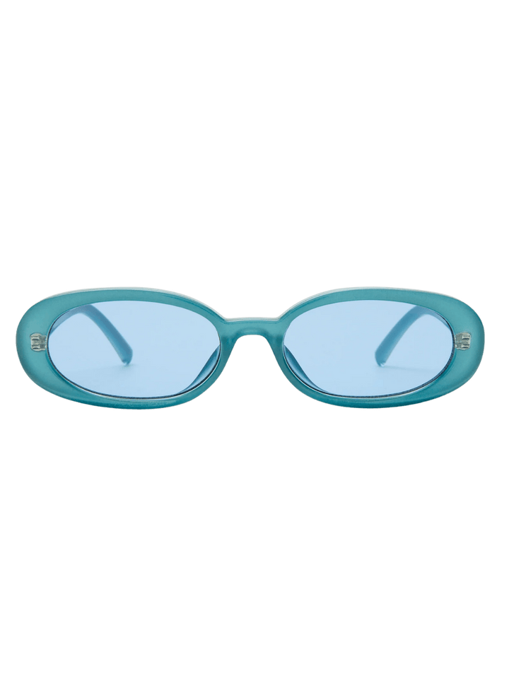 Teal Le Specs Sunglasses Outta Love + in Blue Pearl with blue lenses on a transparent background | Twentyseven Toronto