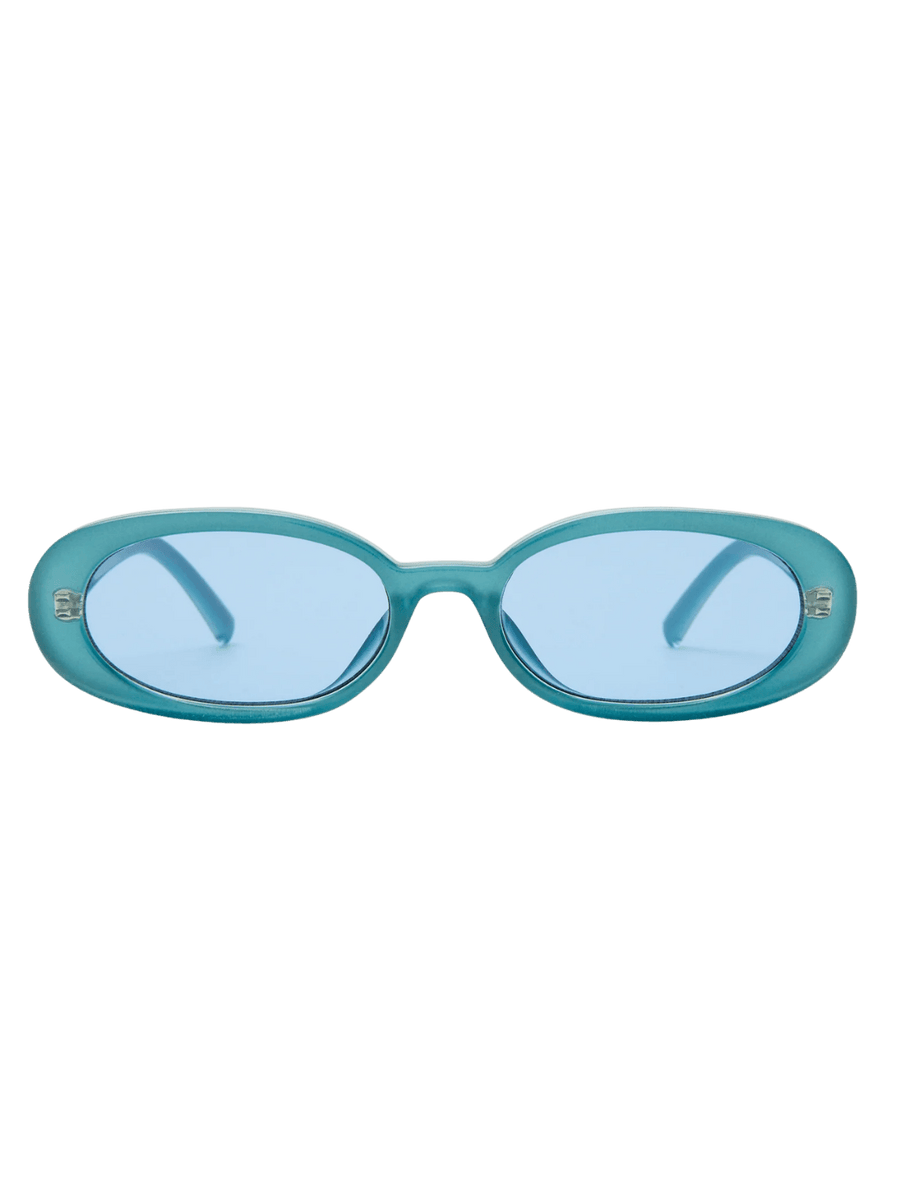 Teal Le Specs Sunglasses Outta Love + in Blue Pearl with blue lenses on a transparent background | Twentyseven Toronto