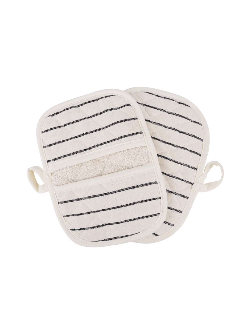Pair of striped pot holders from Burstenhaus Redecker on a transparent background | Twentyseven Toronto