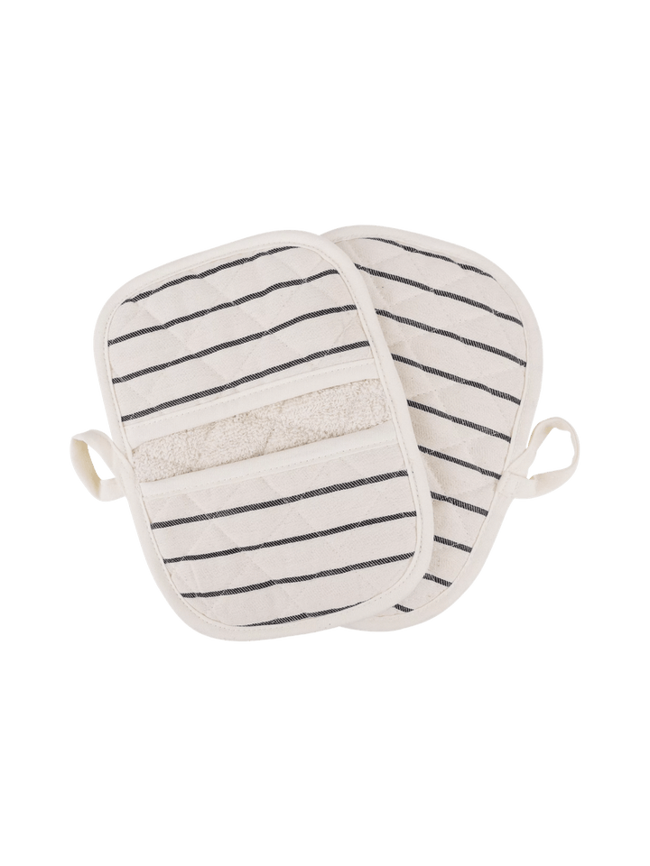 Pair of striped pot holders from Burstenhaus Redecker on a transparent background | Twentyseven Toronto
