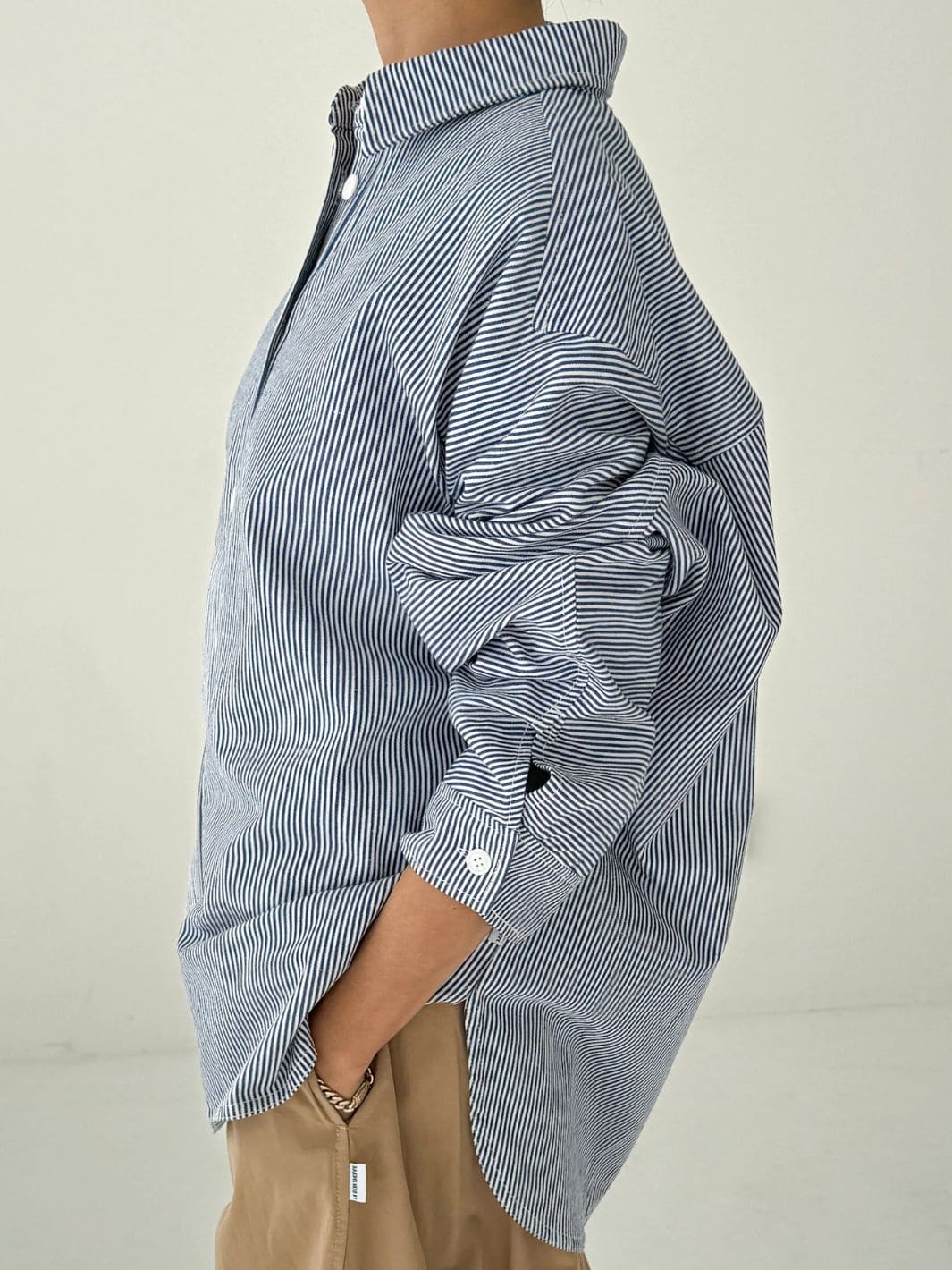 トップス JIAN YE CIRCLE LON-T \"Stripe Gray\" Elliott Oversized Stripe Poplin Shirt – Rowan